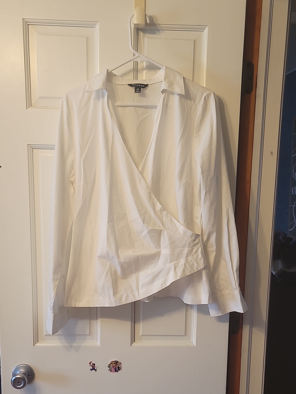 George White Wrap-Style Collared Button-Down Blouse